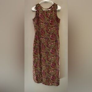 Vintage Petite Sophisticate 100% Silk Paisley Midi Dress Size 6